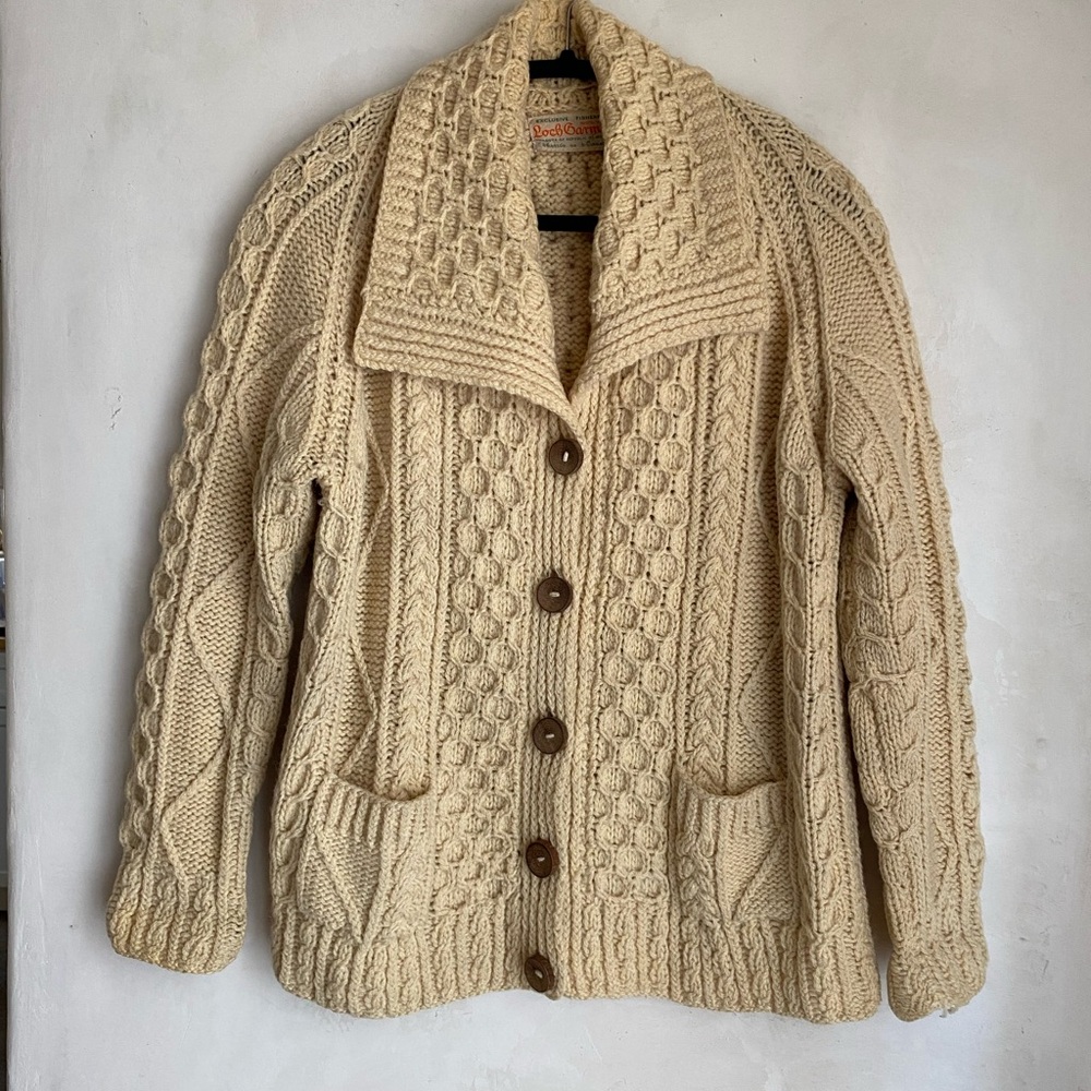Vintage Irish 100% Wool Handmade Loch Garan "Fisherknit" Women's Cardigan